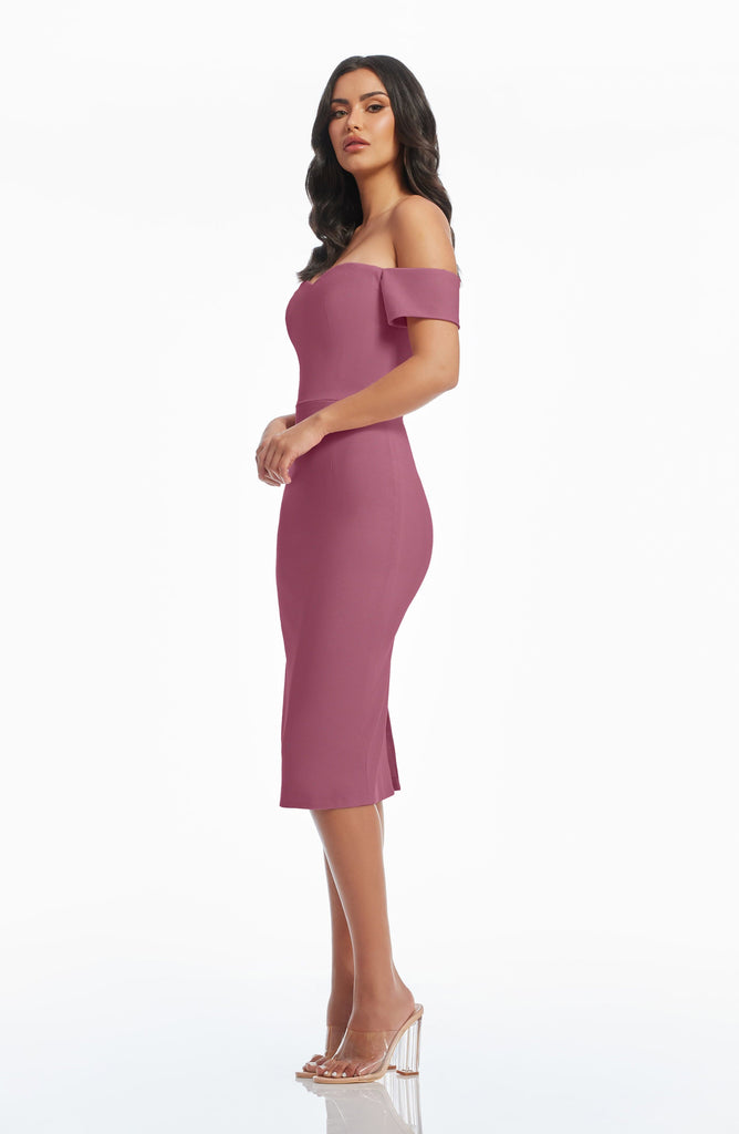 My Tribe NEW Orchid Bodycon Side Ruched store Gathered Draping Sheath Dress Size M