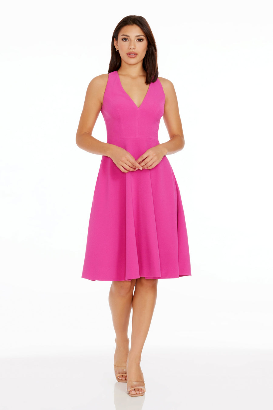 Dress the Population Women's Catalina Solid Sleeveless Fit & Flare Midi  Dress
