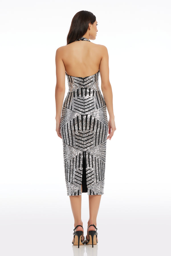 Cleo Dress / SILVER-BLACK