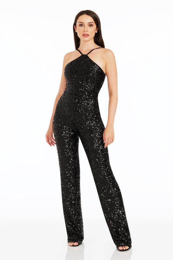 Darian Sequin Jumpsuit / JET BLACK