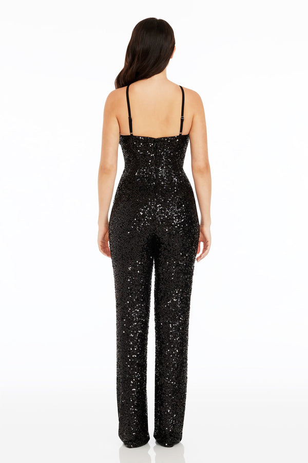 Darian Sequin Jumpsuit / JET BLACK