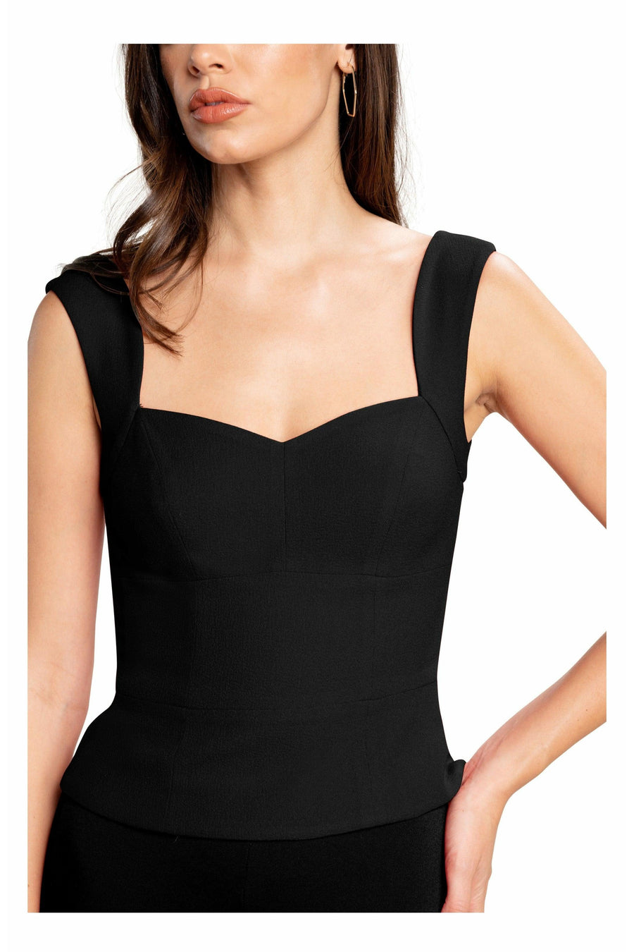 Women's Low Cut Square Neck Top - Capped Sleeves / Black