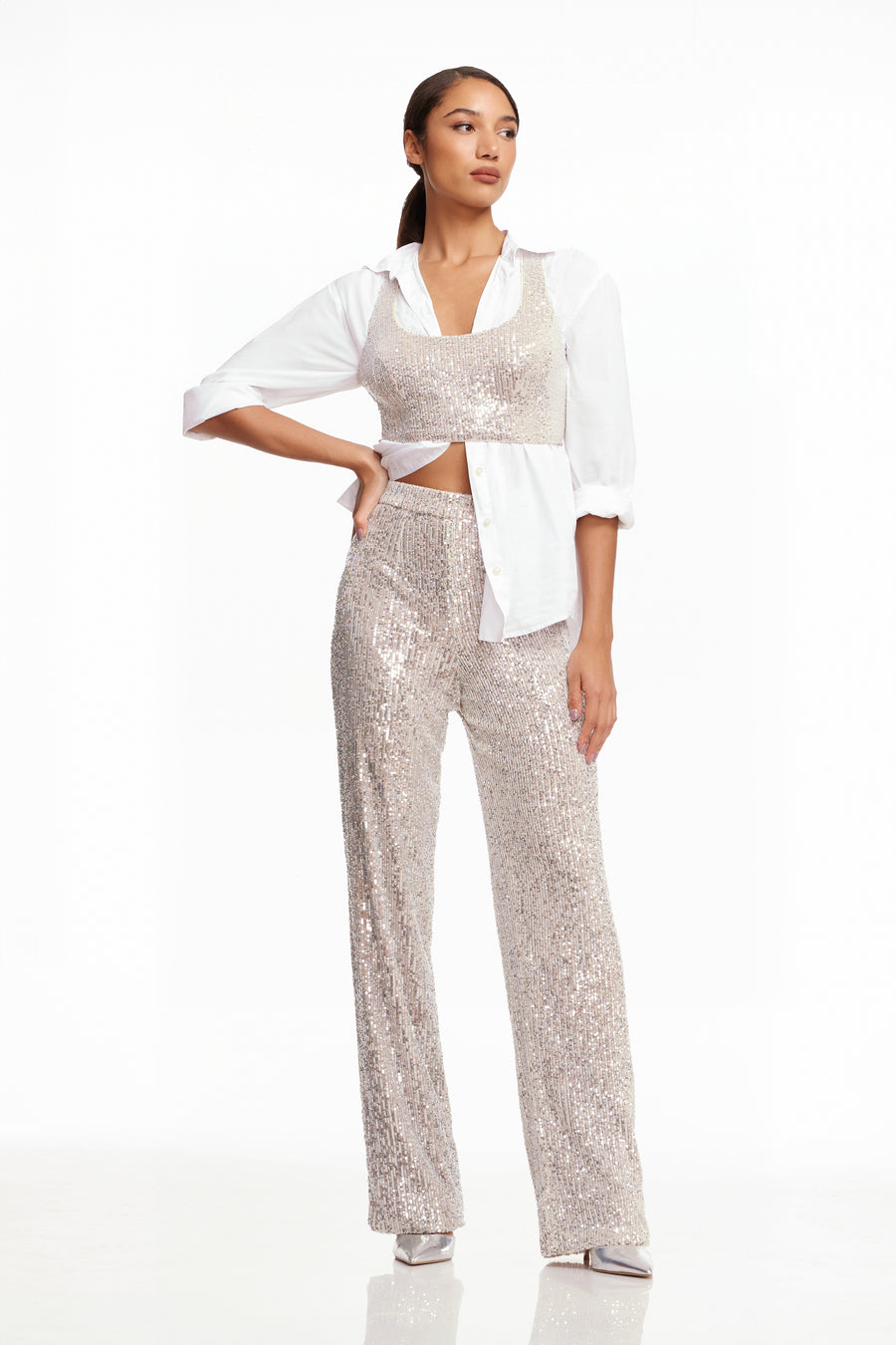 Sequin Wide Leg / SILVER