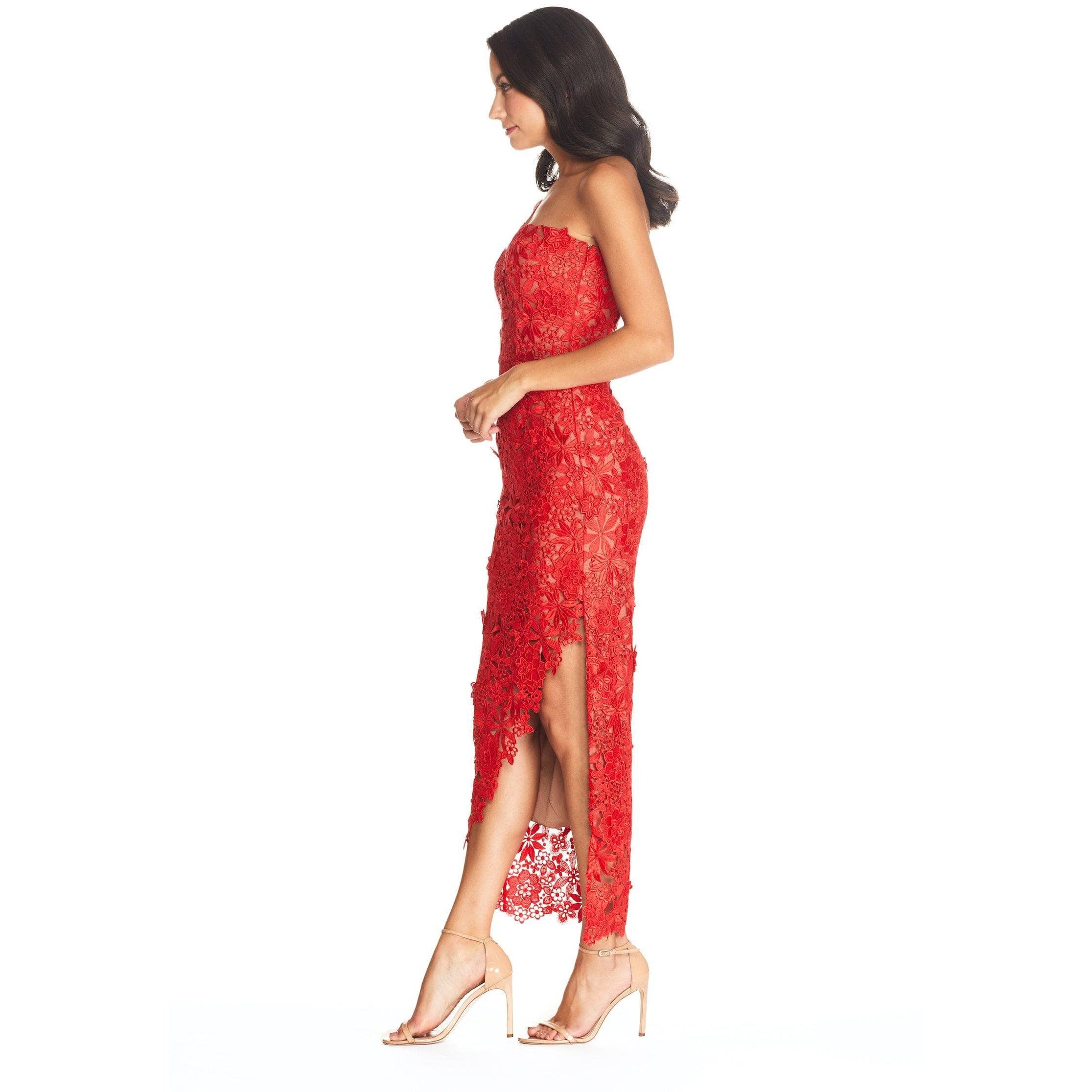 Dress the population factory red lace short dress